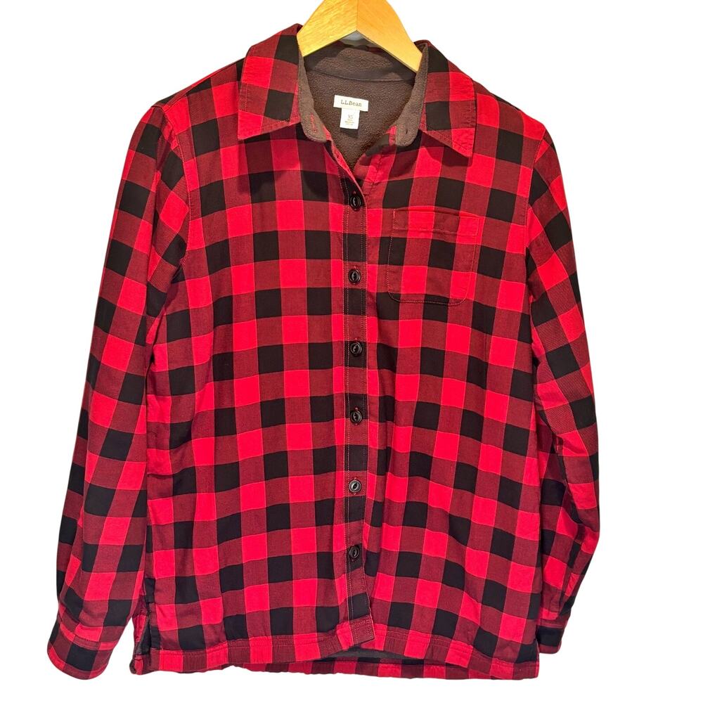 L. L. Bean Buffalo Plaid Fleece Lined Button Down Shacket Jacket - size XS